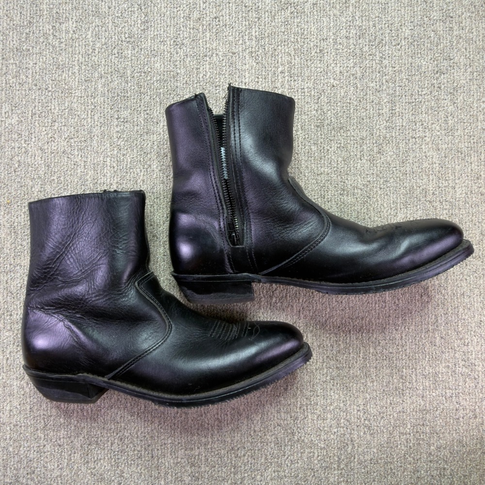 Double-H Mens Black Leather Side Zip Western Roper Boots Size 10.5 2E USA 1712